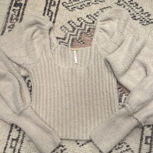 Free People Elegant Cream Sweater with Puff Sleeves